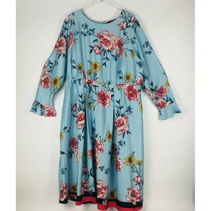 Lane Bryant Blue Floral Fit Flare Pleated Long 22